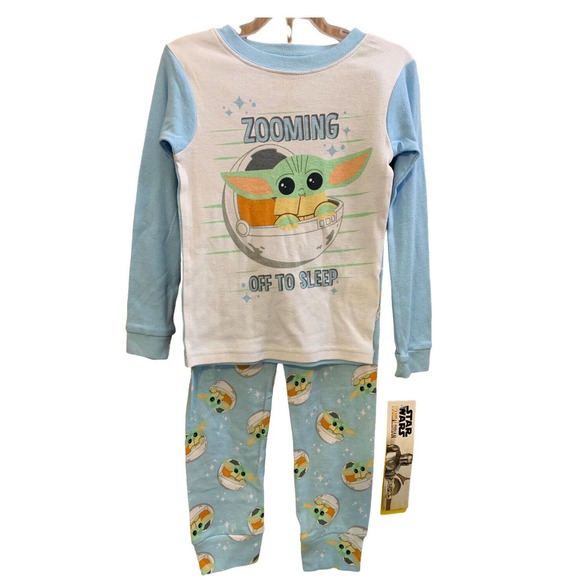 NEW The Child Baby Yoda Boys Pajama PJ Set 2 PC 5T Zooming Off Blue NWT - Picture 1 of 12